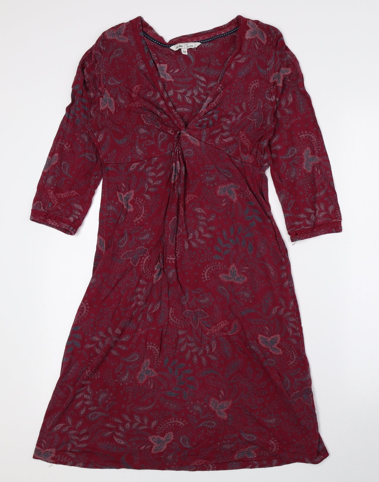 Fat Face Womens Pink Paisley Viscose Fit & Flare Size 12 V-Neck Pullover