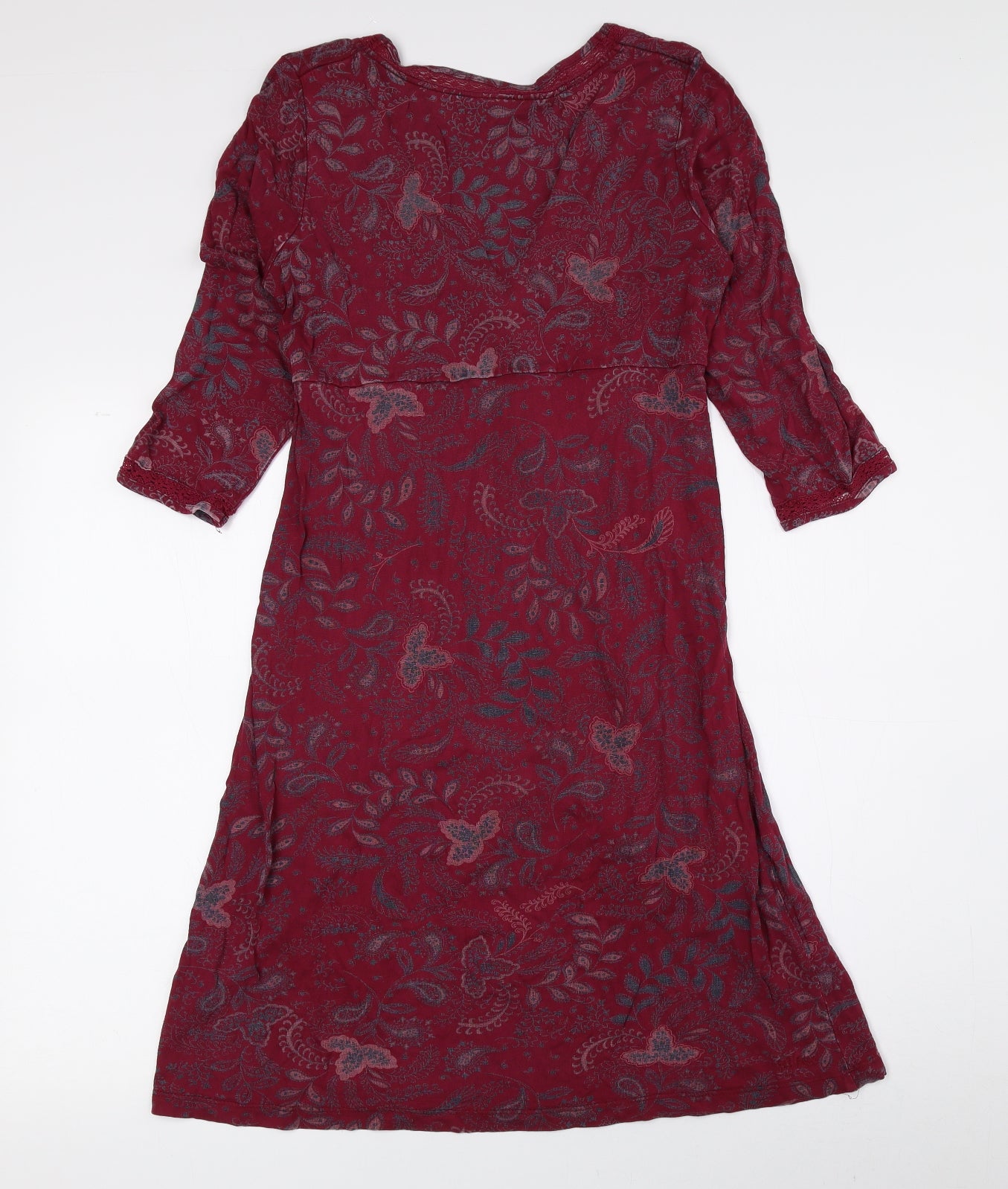 Fat Face Womens Pink Paisley Viscose Fit & Flare Size 12 V-Neck Pullover