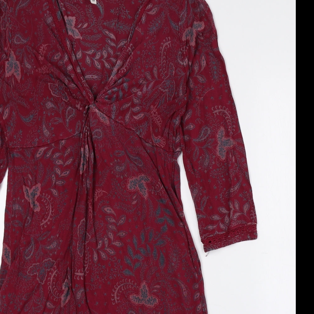 Fat Face Womens Pink Paisley Viscose Fit & Flare Size 12 V-Neck Pullover