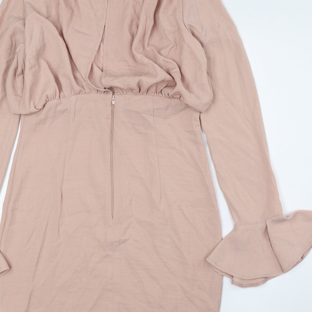 ASOS Womens Pink Polyester Pencil Dress Size 8 High Neck - Flared Sleeves