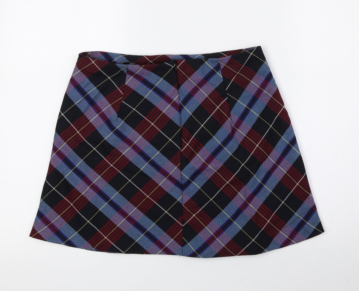 Zara Womens Multicoloured Plaid Polyester Mini Skirt Size M Zip