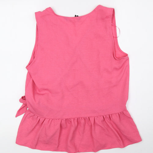 F&F Womens Pink Polyester Basic Blouse Size 8 V-Neck - Tie String