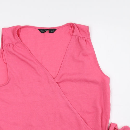 F&F Womens Pink Polyester Basic Blouse Size 8 V-Neck - Tie String