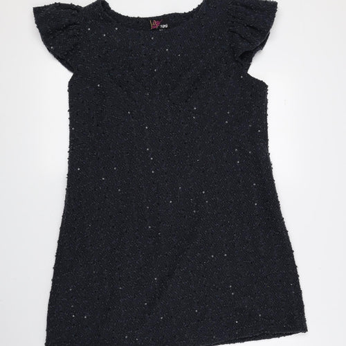 Yumi Womens Blue Acrylic A-Line Size M Round Neck Pullover