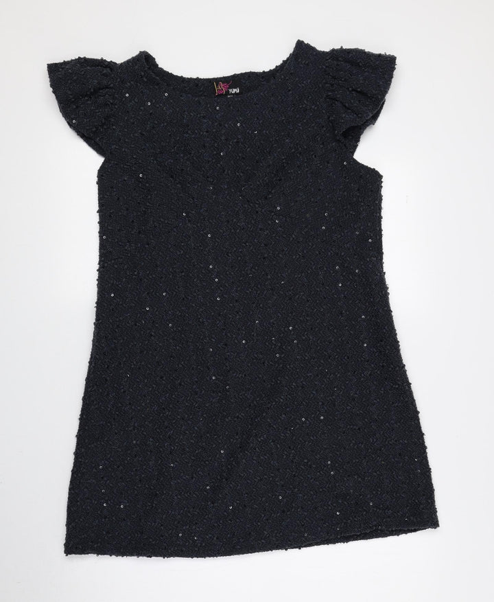 Yumi Womens Blue Acrylic A-Line Size M Round Neck Pullover