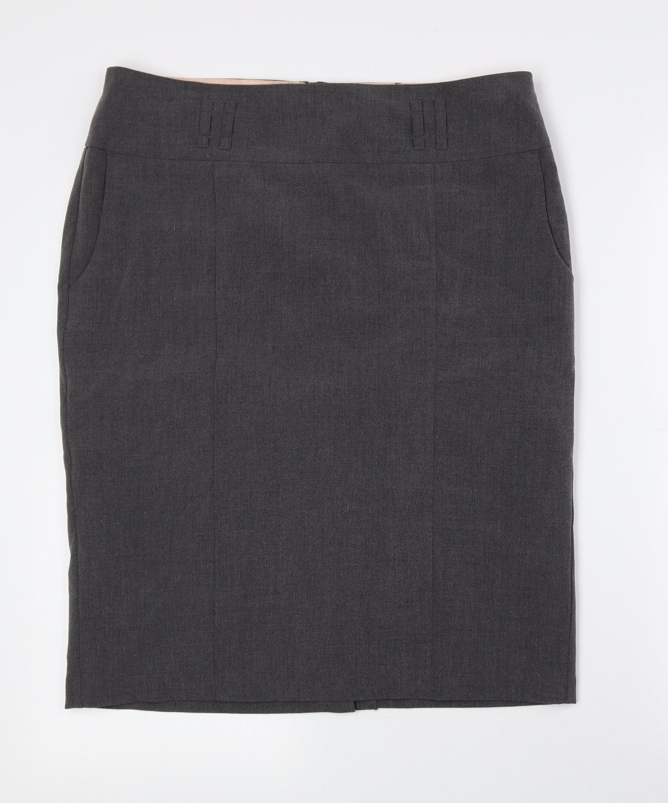 New Look Womens Grey Polyester Straight & Pencil Skirt Size 12 Zip