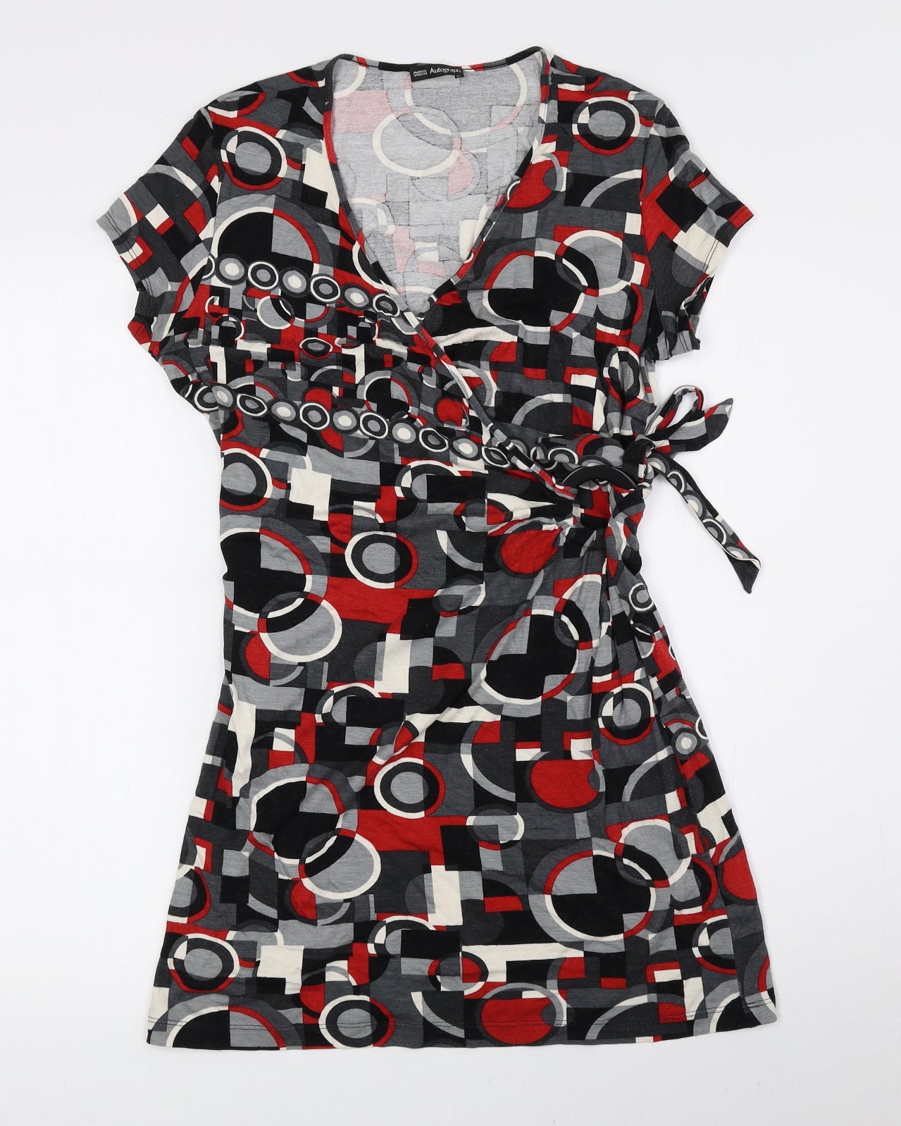 Autograph Womens Multicoloured Geometric Viscose Tunic Blouse Size 12 V-Neck - Tie String