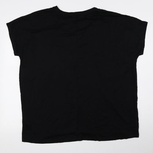 F&F Womens Black Viscose Basic Blouse Size 10 Round Neck - Mickey Reindeer