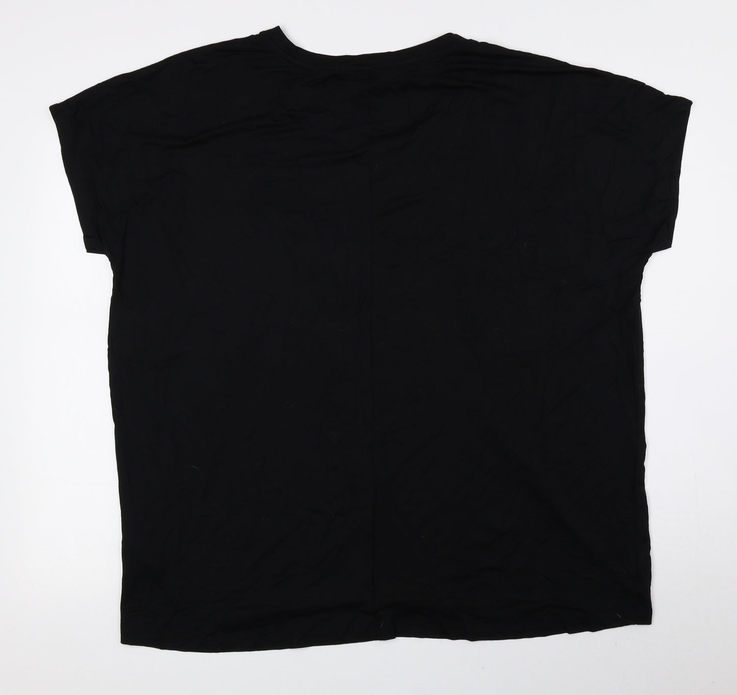F&F Womens Black Viscose Basic Blouse Size 10 Round Neck - Mickey Reindeer