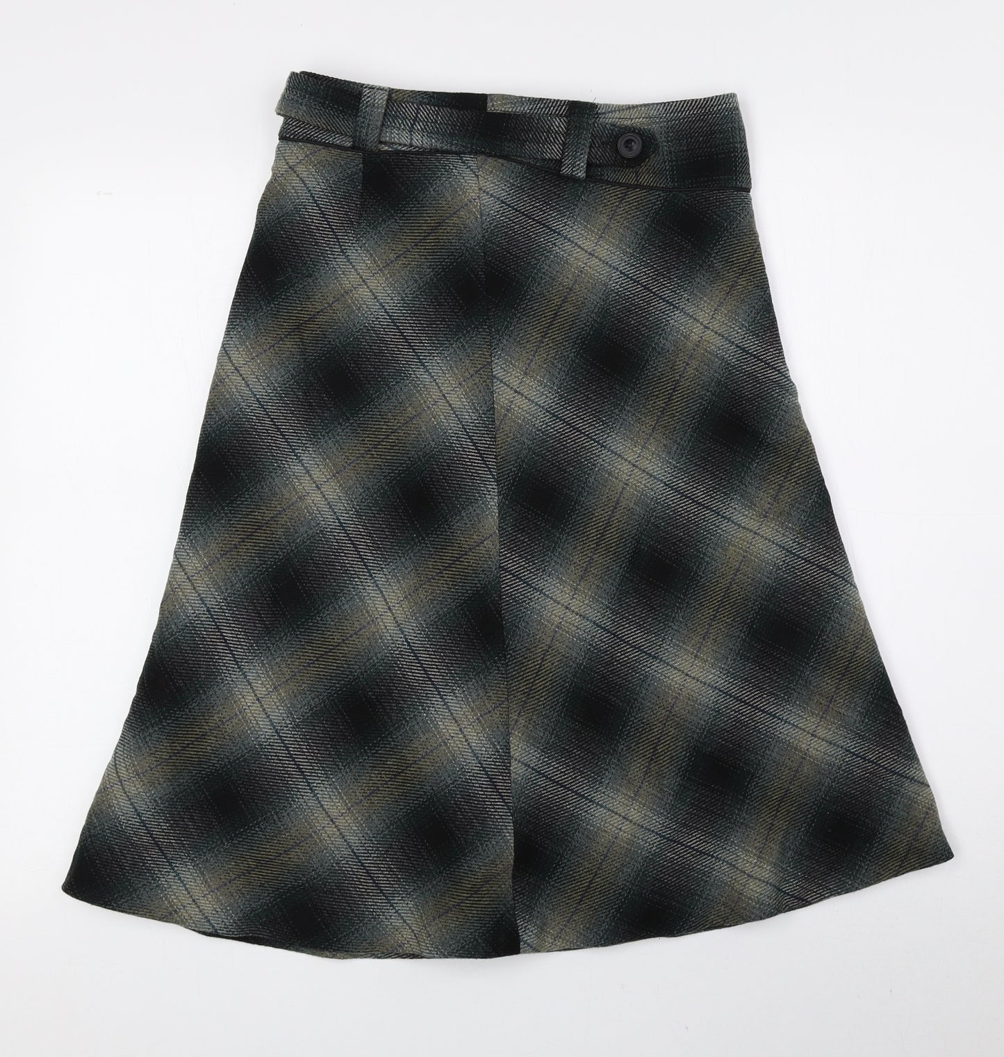 H&M Womens Green Plaid Acrylic Flare Skirt Size 6 Zip