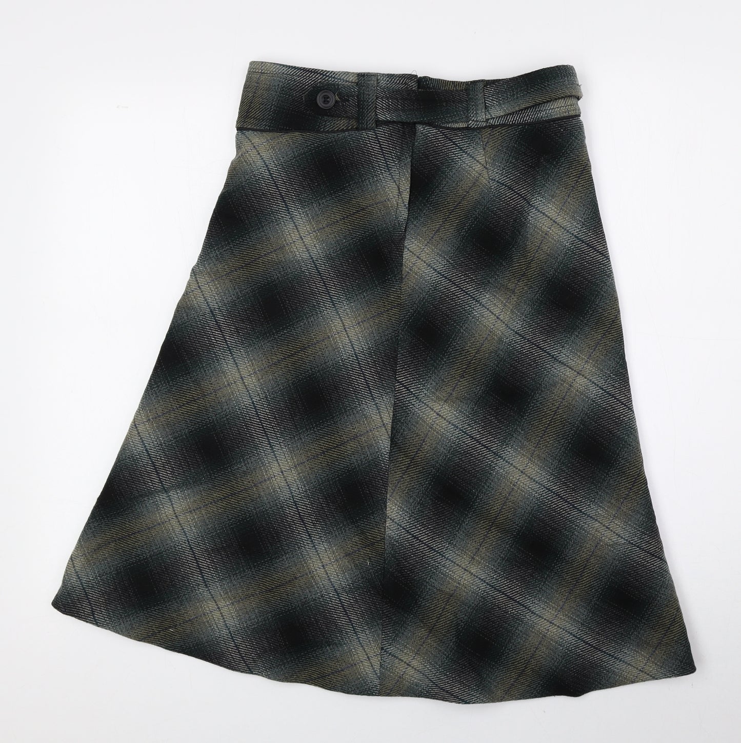 H&M Womens Green Plaid Acrylic Flare Skirt Size 6 Zip