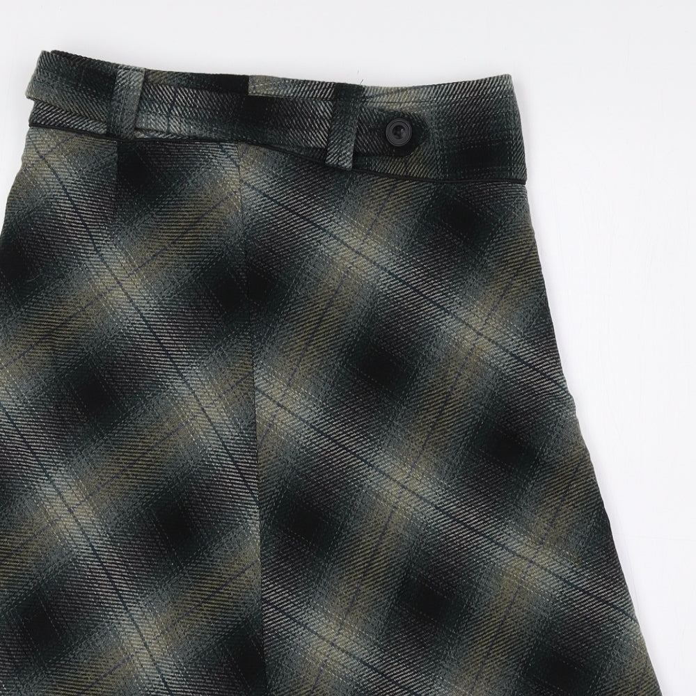 H&M Womens Green Plaid Acrylic Flare Skirt Size 6 Zip