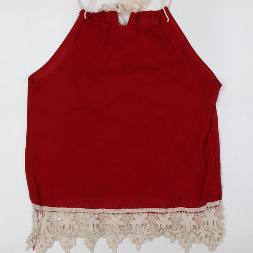 OVERMAL Womens Red Polyester Basic Tank Size S Halter - Lace Detail