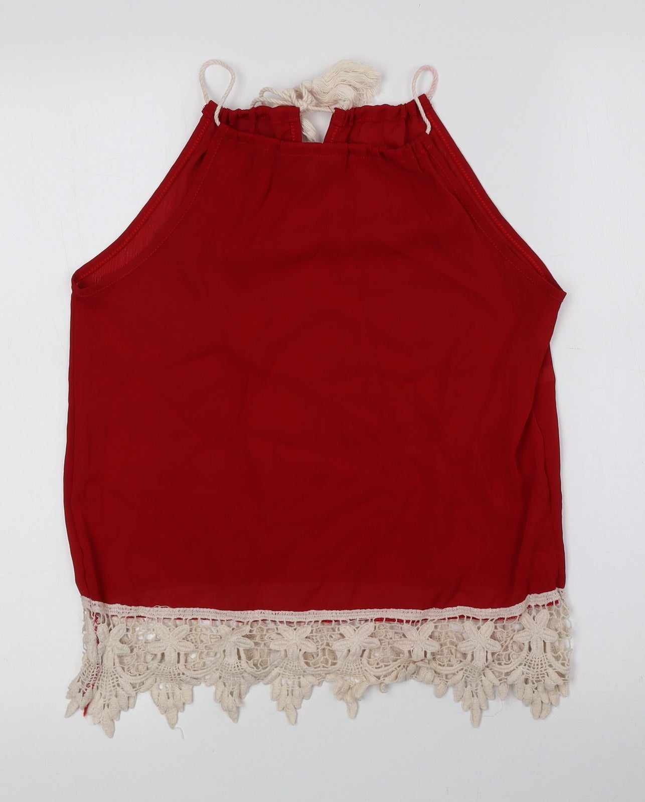 OVERMAL Womens Red Polyester Basic Tank Size S Halter - Lace Detail
