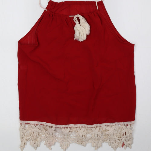 OVERMAL Womens Red Polyester Basic Tank Size S Halter - Lace Detail