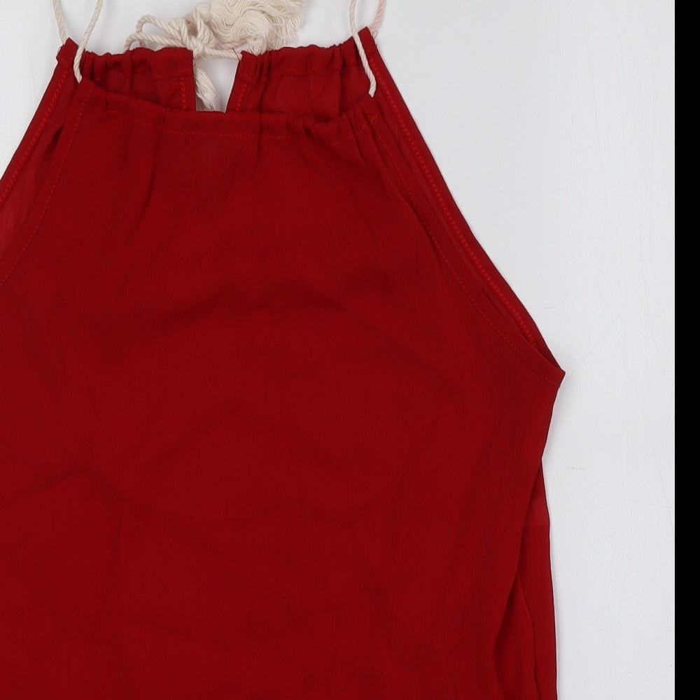 OVERMAL Womens Red Polyester Basic Tank Size S Halter - Lace Detail