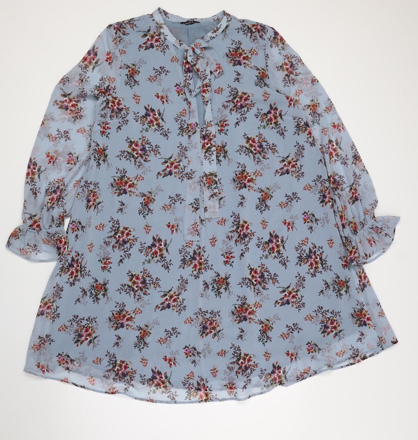 Limited Edition Womens Blue Floral Polyester A-Line Size 10 Round Neck Tie