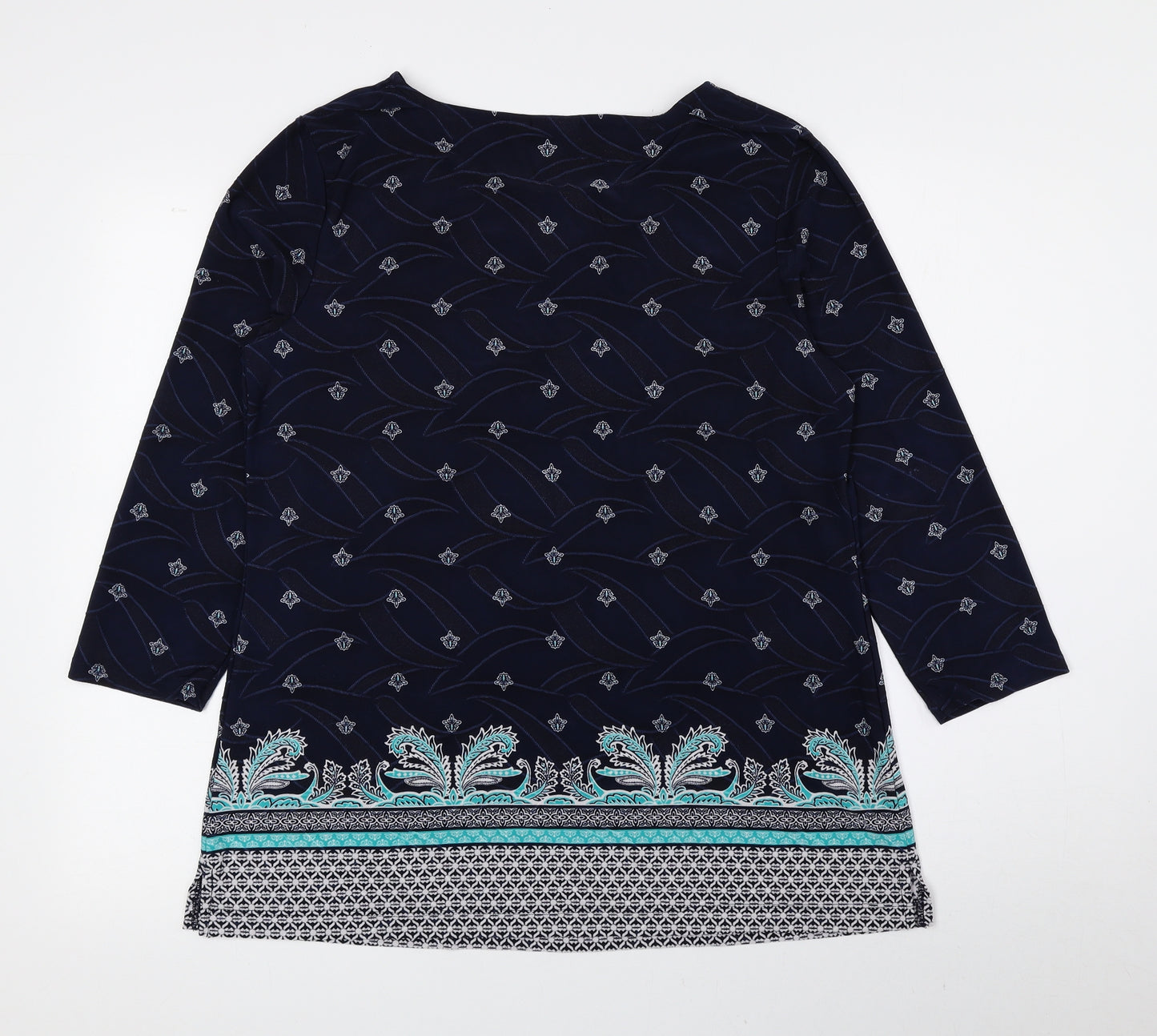 Croft & Barrow Womens Blue Geometric Polyester Basic Blouse Size M Round Neck