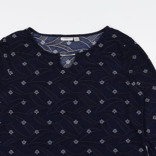 Croft & Barrow Womens Blue Geometric Polyester Basic Blouse Size M Round Neck