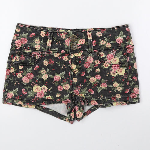 Miss Denim Womens Multicoloured Floral Cotton Hot Pants Shorts Size 6 Regular Zip