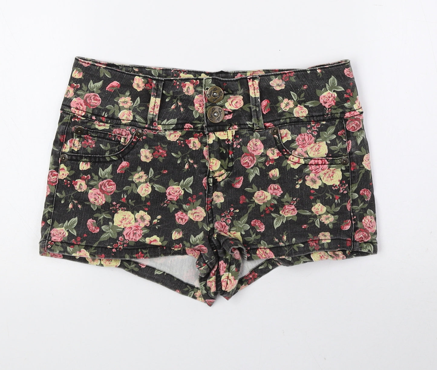Miss Denim Womens Multicoloured Floral Cotton Hot Pants Shorts Size 6 Regular Zip