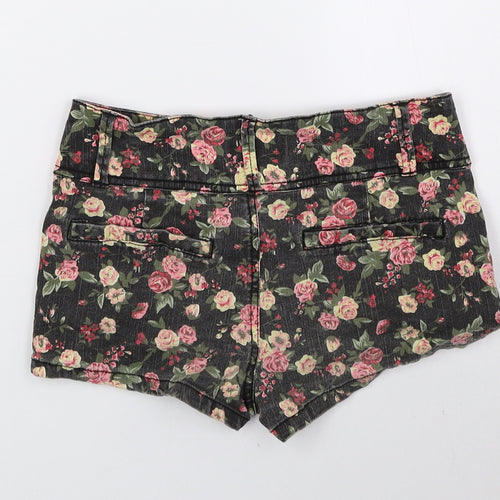 Miss Denim Womens Multicoloured Floral Cotton Hot Pants Shorts Size 6 Regular Zip