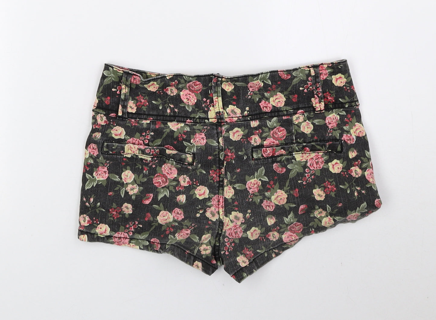 Miss Denim Womens Multicoloured Floral Cotton Hot Pants Shorts Size 6 Regular Zip