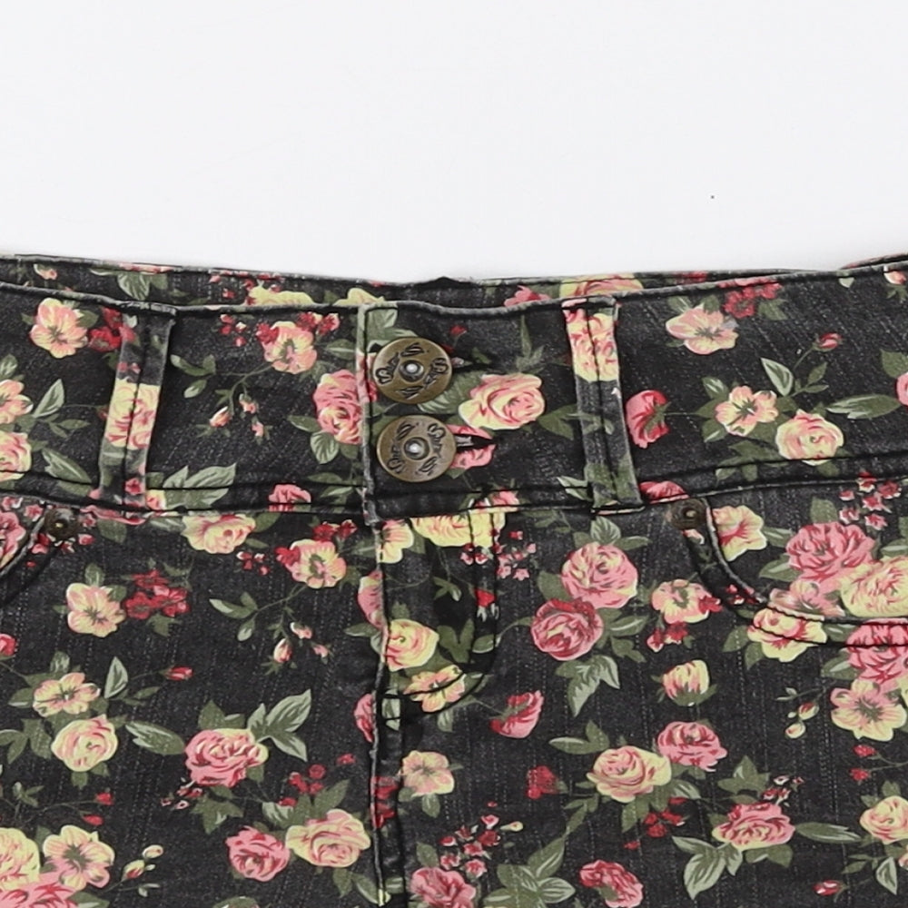 Miss Denim Womens Multicoloured Floral Cotton Hot Pants Shorts Size 6 Regular Zip