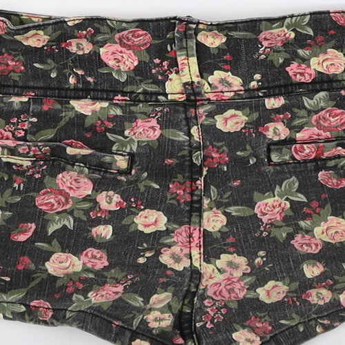 Miss Denim Womens Multicoloured Floral Cotton Hot Pants Shorts Size 6 Regular Zip