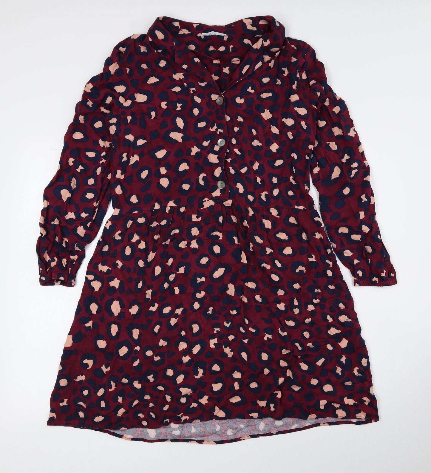 EDC Womens Multicoloured Animal Print Viscose Shirt Dress Size 8 Collared Button