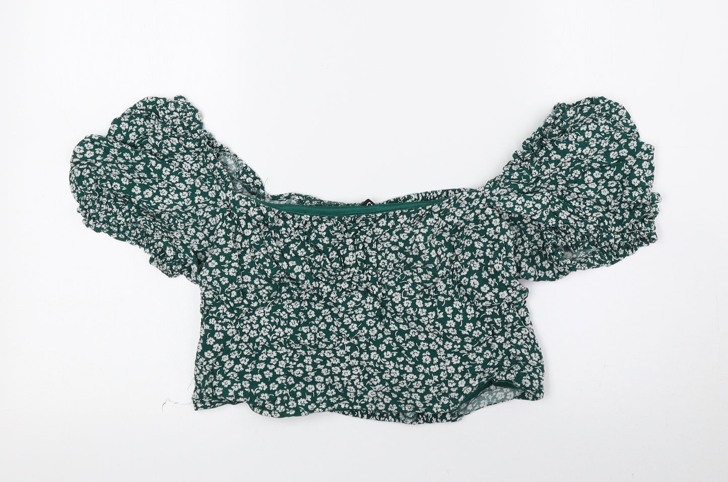 Divided by H&M Womens Green Floral Viscose Cropped Blouse Size 16 Off the Shoulder