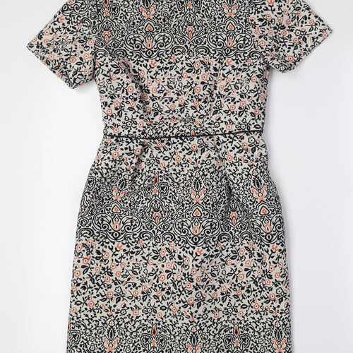 H&M Womens Multicoloured Floral Polyester A-Line Size 6 Round Neck Zip