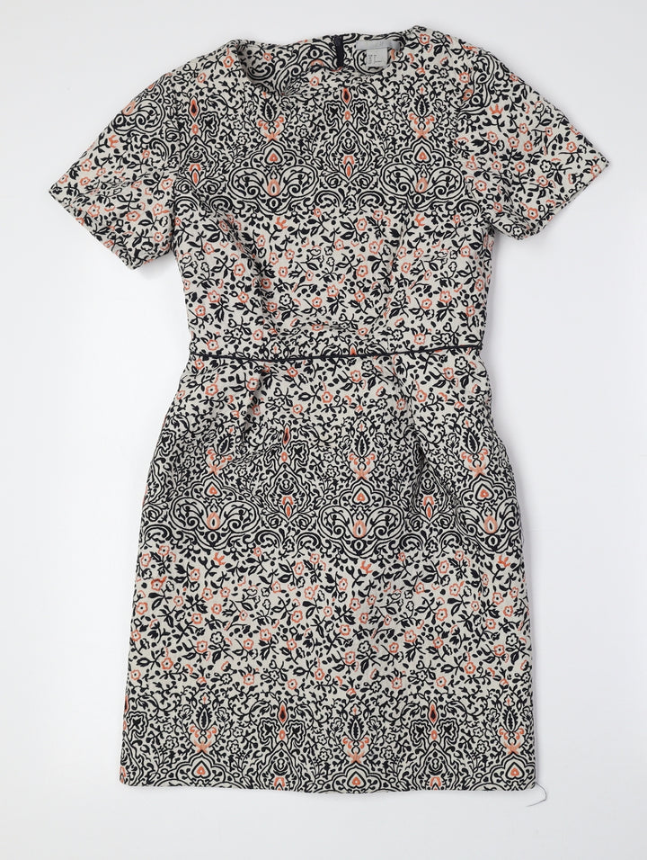 H&M Womens Multicoloured Floral Polyester A-Line Size 6 Round Neck Zip