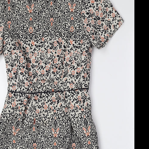 H&M Womens Multicoloured Floral Polyester A-Line Size 6 Round Neck Zip
