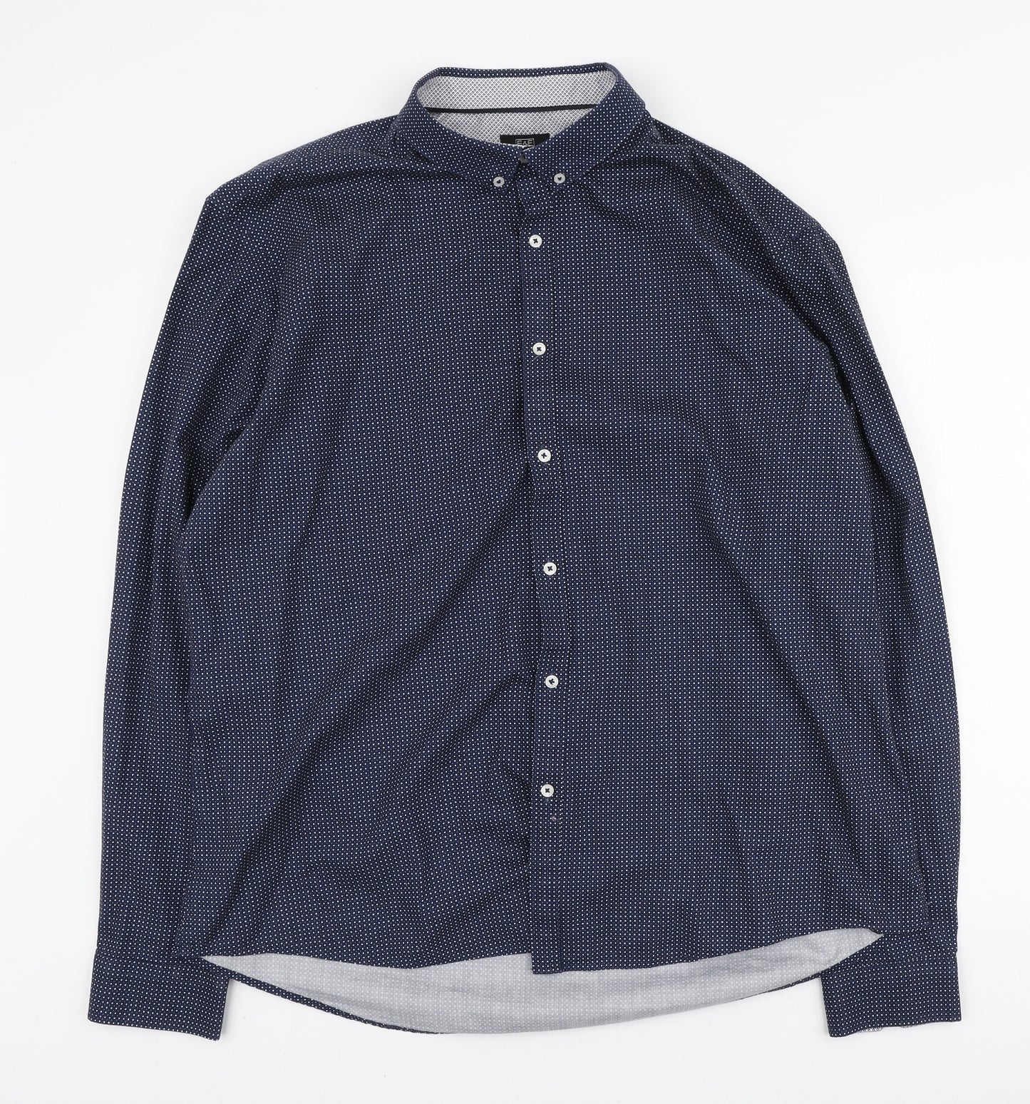 F&F Mens Blue Geometric Cotton Button-Up Size 2XL Collared Button