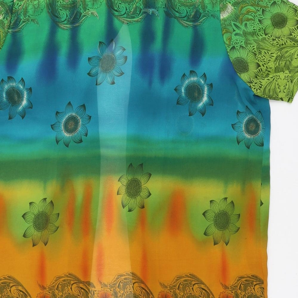 Adolfo Womens Multicoloured Geometric Polyester Kimono Blouse Size 2XL Collared