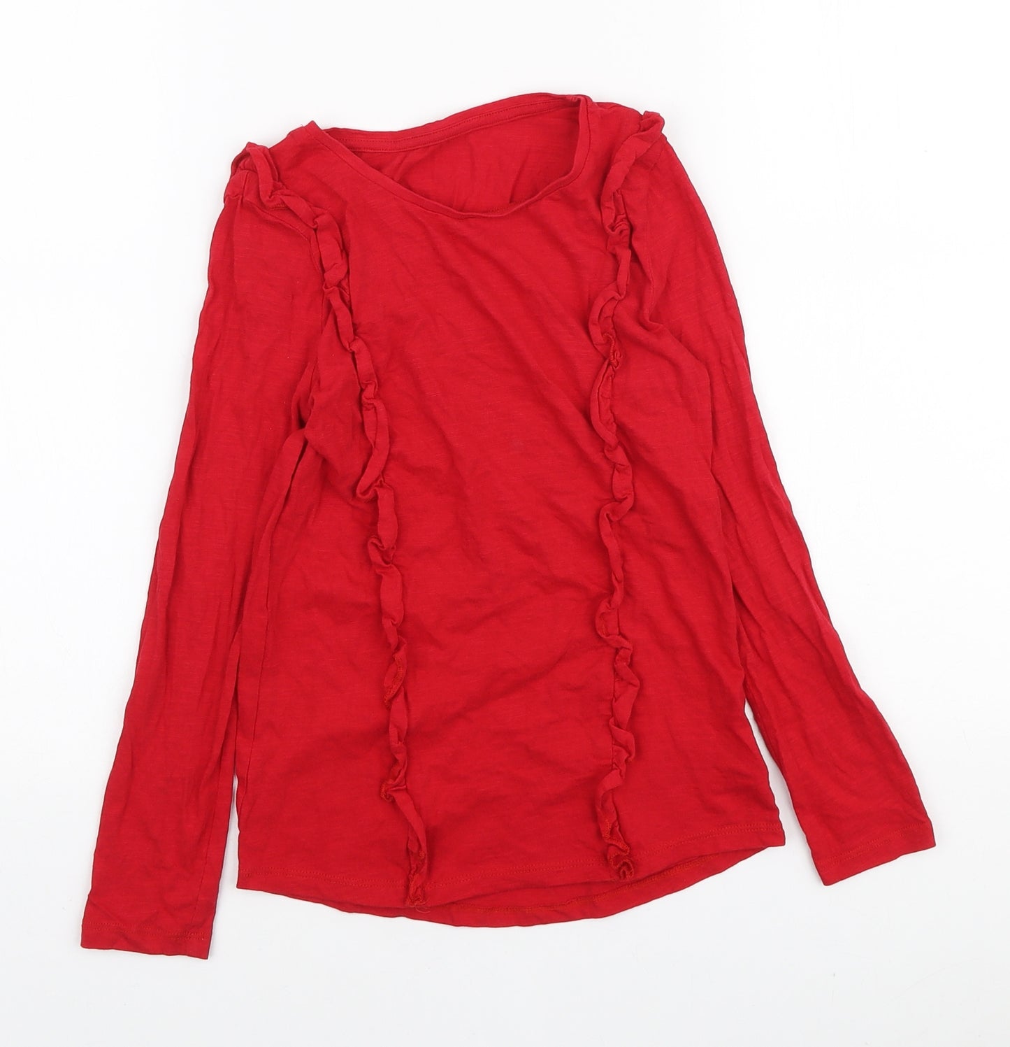Mothercare Girls Red Cotton Basic T-Shirt Size 9-10 Years Round Neck Pullover