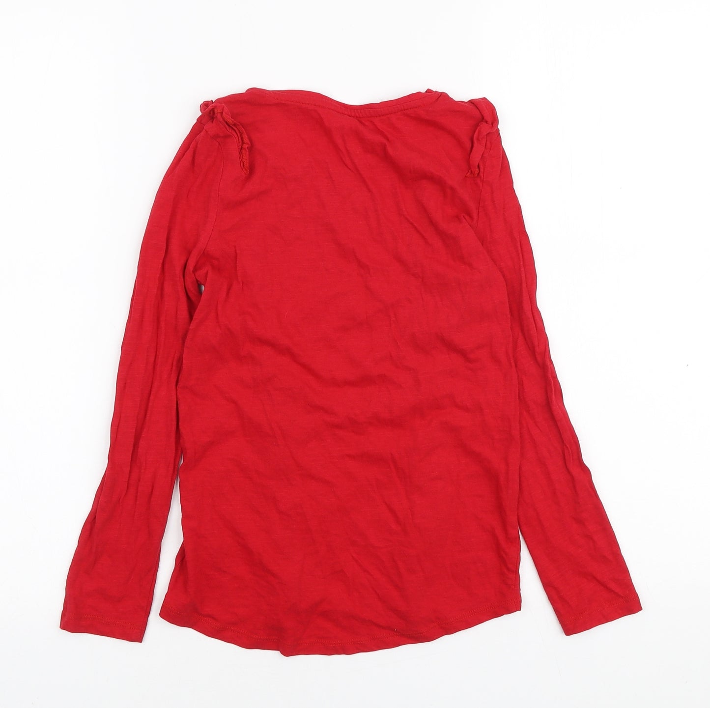 Mothercare Girls Red Cotton Basic T-Shirt Size 9-10 Years Round Neck Pullover