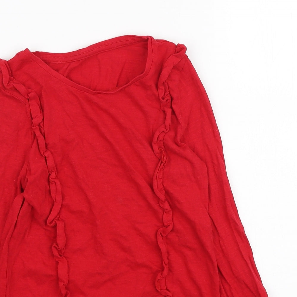 Mothercare Girls Red Cotton Basic T-Shirt Size 9-10 Years Round Neck Pullover