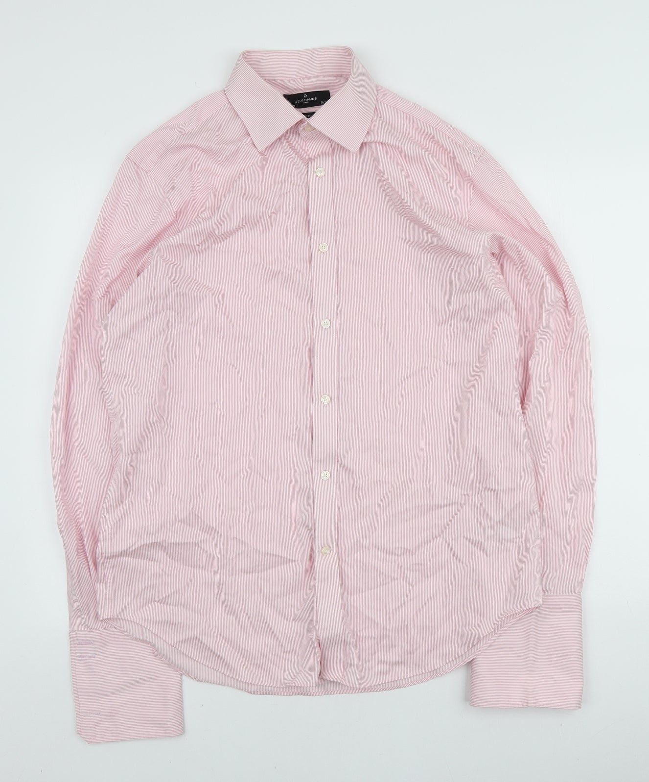 Jeff Banks Mens Pink Striped Cotton Dress Shirt Size 16.5 Collared Button - 16.5 inch collar