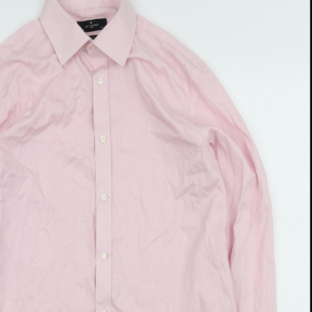 Jeff Banks Mens Pink Striped Cotton Dress Shirt Size 16.5 Collared Button - 16.5 inch collar