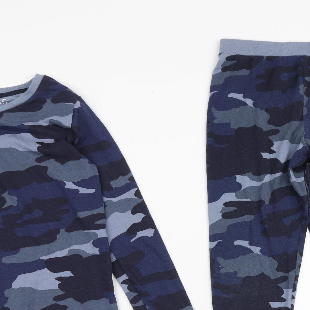 Marks and Spencer Boys Blue Camouflage Cotton Pyjama Set Size 9-10 Years Pullover