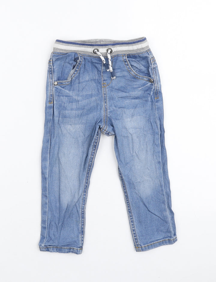 F&F Boys Blue Cotton Jogger Jeans Size 12-18 Months Drawstring