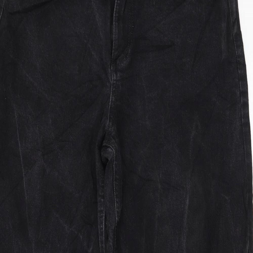Marks and Spencer Womens Black Cotton Wide-Leg Jeans Size 14 L28 in Regular Zip