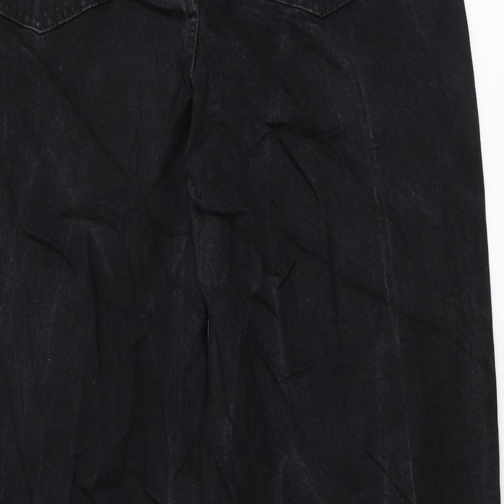 Marks and Spencer Womens Black Cotton Wide-Leg Jeans Size 14 L28 in Regular Zip