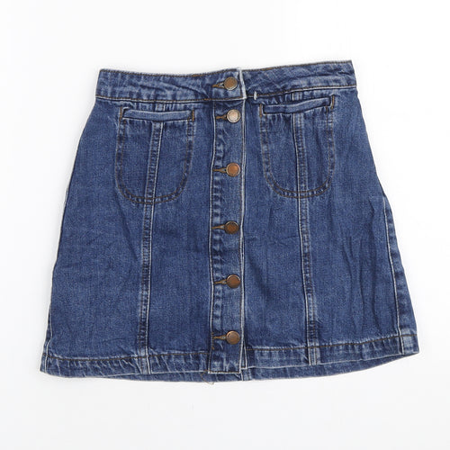 Topshop Womens Blue Cotton A-Line Skirt Size 26 in Button