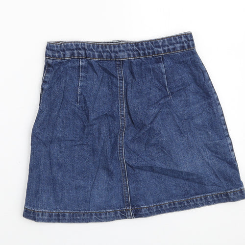 Topshop Womens Blue Cotton A-Line Skirt Size 26 in Button