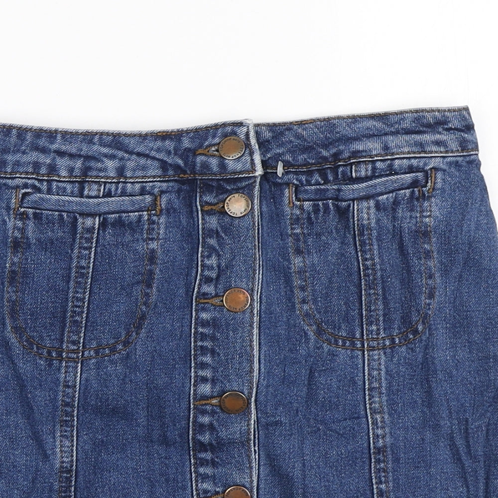Topshop Womens Blue Cotton A-Line Skirt Size 26 in Button