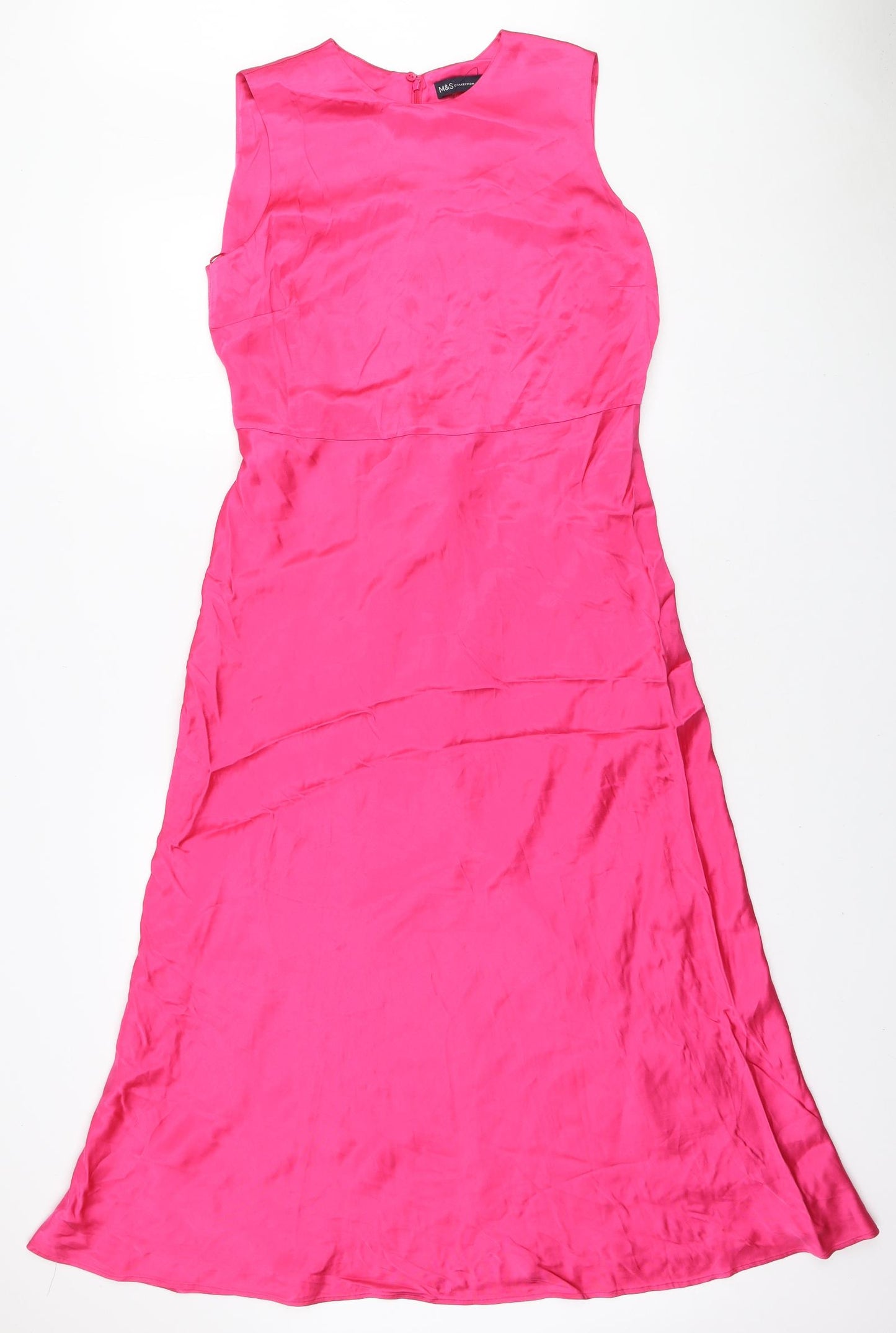 Marks and Spencer Womens Pink Viscose A-Line Size 12 Round Neck Zip