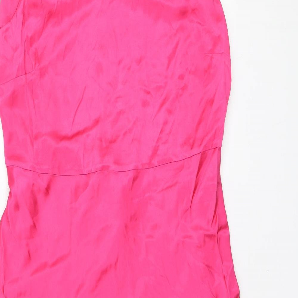Marks and Spencer Womens Pink Viscose A-Line Size 12 Round Neck Zip